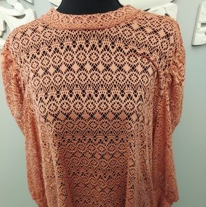 Plus Size Dusty Rose See Through Puff Sleeve Blouse Size 3X